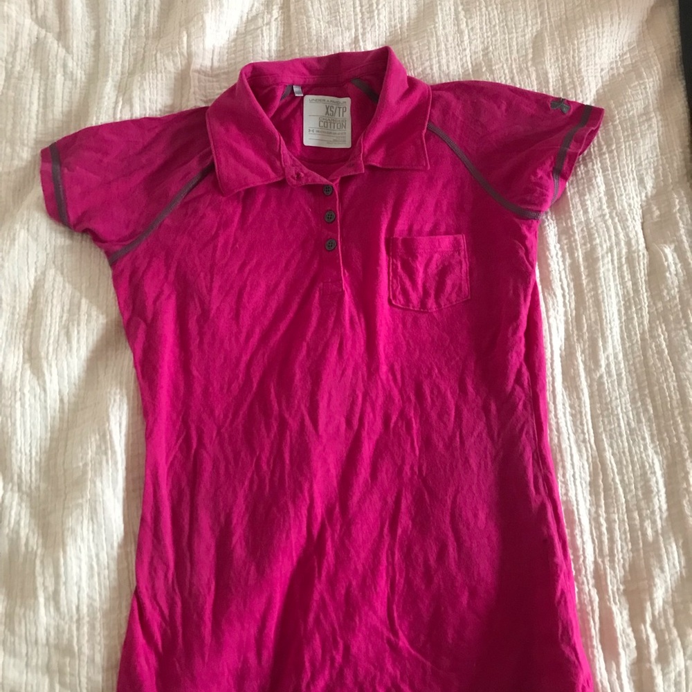 Pink underarmour semi fitted polo